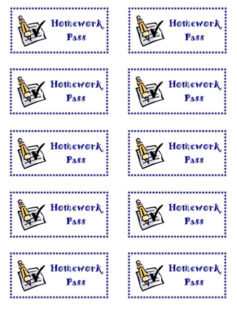 Homework Pass printable pdf download