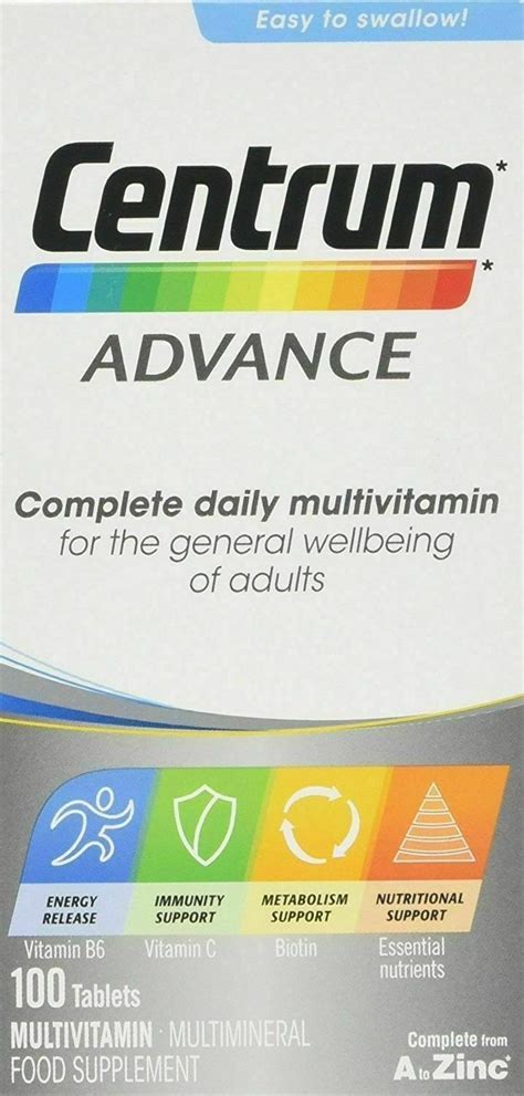 Buy 100 Centrum Advance A To Z Multivitamins Minerals Adult Formula ...