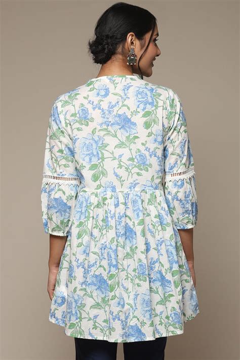 Blue Cotton Printed Kurti