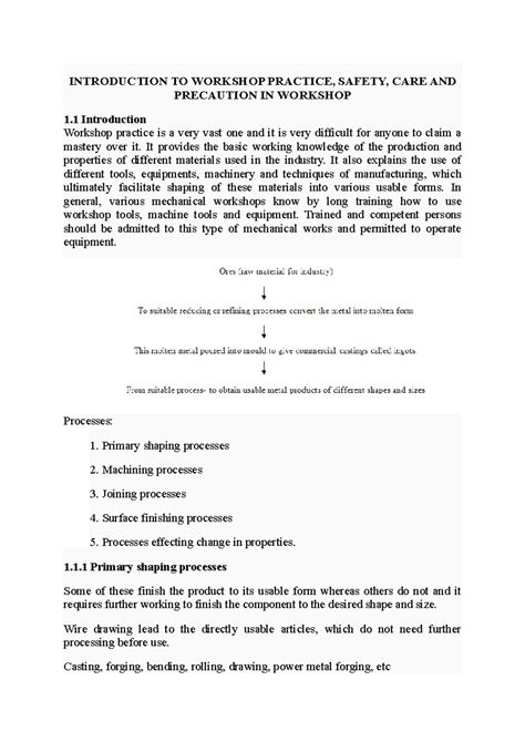 WORKSHOP PRACTICE: SAFETY, CARE, AND PRECAUTIONS (Yr 2023) - Studocu