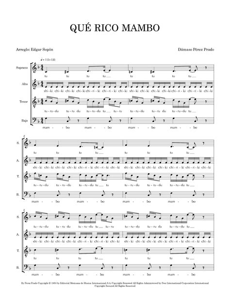 Que Rico Mambo (arr. Edgar Sopón) by Perez Prado Sheet Music for Choir ...