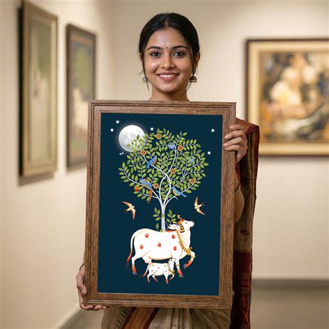 Handmade Kamadhenu Cow Painting | 3x4 Ft Vastu Sacred Art – Krutik