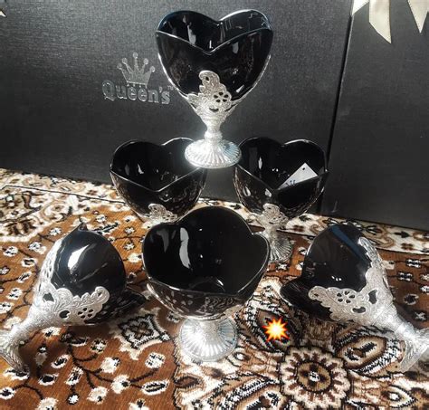 Beautiful footed porcelain dessert bowls with silver metal casing-AMAZ ...