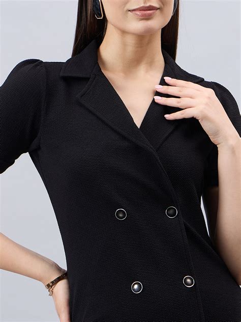 Style Quotient Women Solid Black Texture Polyester Regular Fit Semi Fo ...