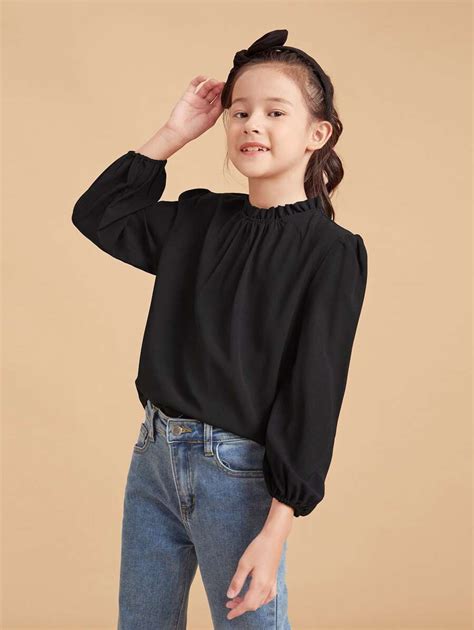 Tween Girl Frilled Neck Keyhole Back Blouse | SHEIN USA