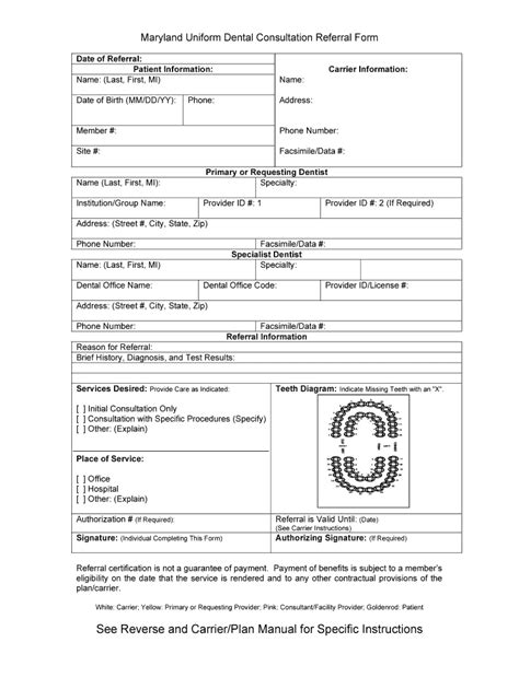 Fillable Online Maryland Uniform Dental Consultation Referral Form Fax ...