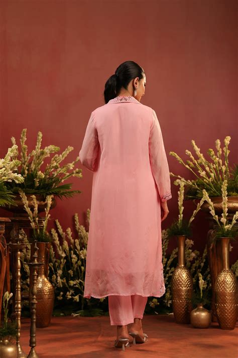 Shop Pink Organza Silk Embroidered Shrug Set | Scakhi – SCAKHI