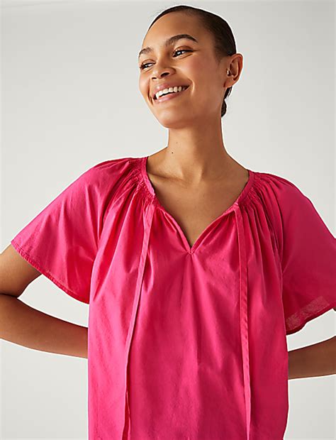 Buy Pure Cotton Tie Neck Blouse at Marks & Spencer