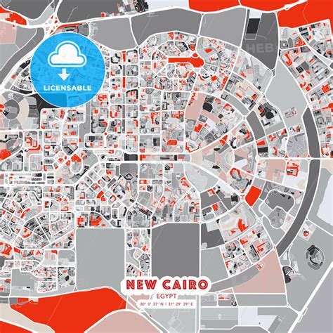 New Cairo, Egypt - modern street map poster template with gray and red ...