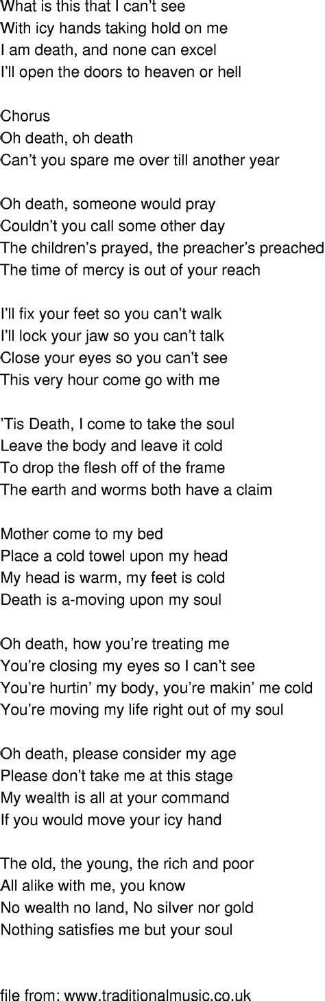 Old-Time Song Lyrics - Oh Death