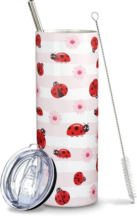 Ladybug Gifts for Women Girls- Cute Ladybugs Daisy Floral Tumbler Cup Coffee Travel Mug - Lady ...