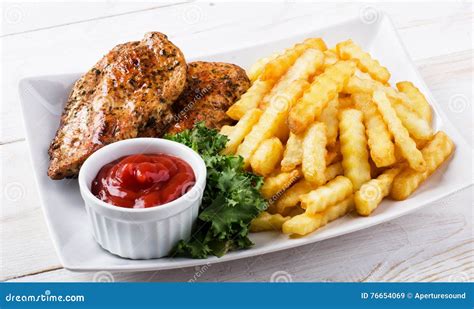 Grilled Chicken Steak, French Fries Stock Image - Image of meat, color ...