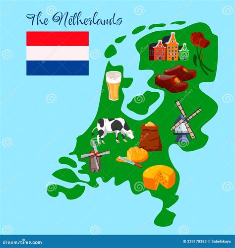 Dutch or Netherlands Travel Tourist Map Guide, Flat Vector Illustration ...