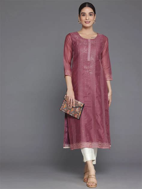 Buy Mauve Embellished Chanderi Silk Straight Kurta Online at Rs.839 | Libas