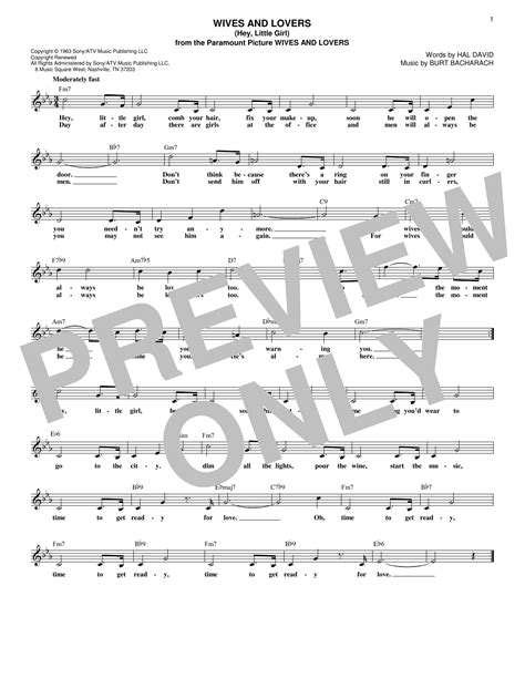 Burt Bacharach "Wives And Lovers (Hey, Little Girl)" Sheet Music Notes ...