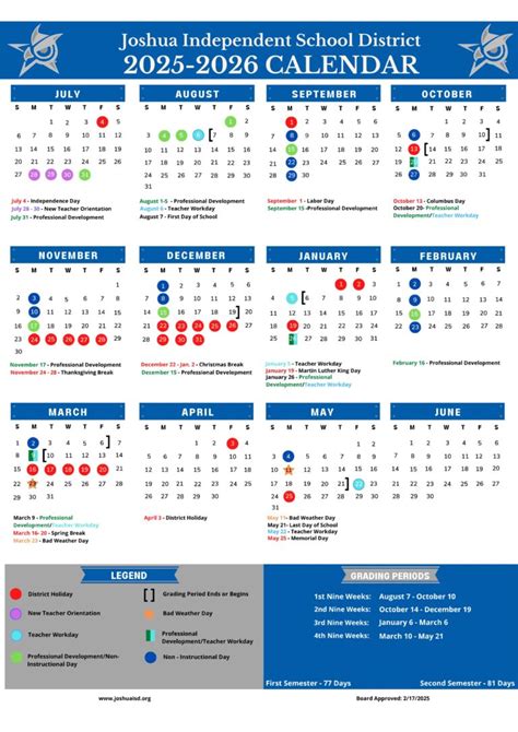 Joshua ISD School Calendar 25-26 [PDF] - EduCounty
