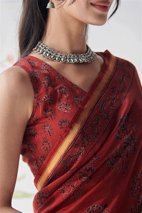 Buy Sehra Zaria Ajrak Print Saree | Farida Gupta – Farida Gupta India