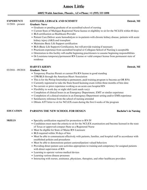 Graduate Nurse Resume Samples | Velvet Jobs
