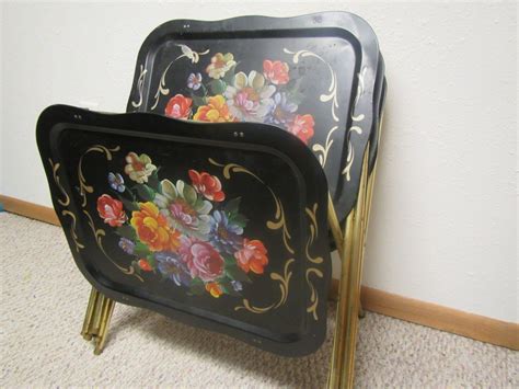 Vintage set of 4 Standing TV TRAYS with Flower design : Stack | Etsy ...
