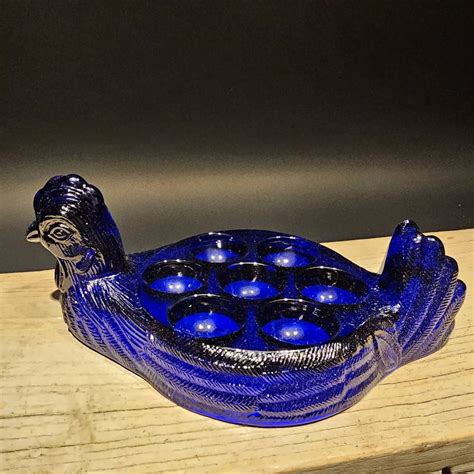 Cobalt Blue Depression Glass Nesting Chicken Egg Holder Auction