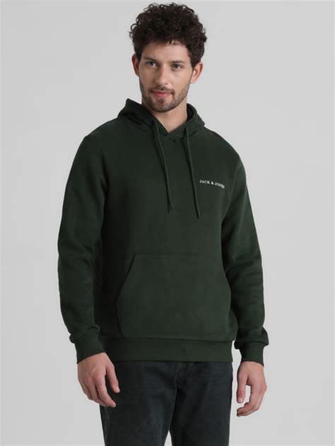 Green Logo Print Hooded Sweatshirt For Men - JACK&JONES