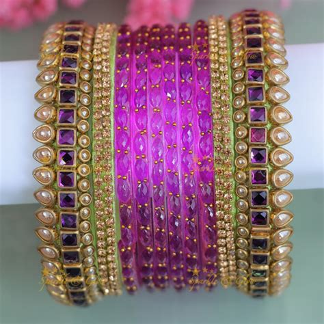 Exquisite Purple Kundan Silk Thread Bangle Set – Sparkle and Glow