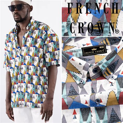 Bright White with Marigold Brown and Yale Blue Formal/Casual Prints ...