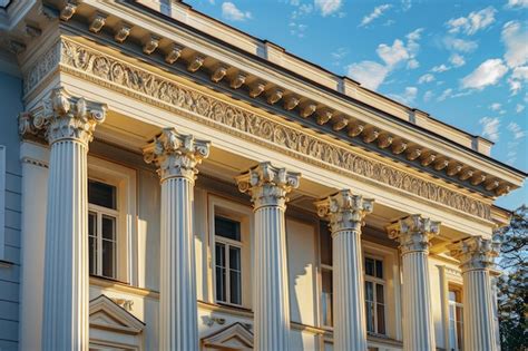 An arched neoclassical building with hanging PTT banners