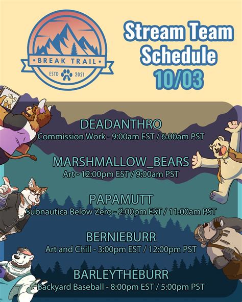 Break Trail on Twitter: "STREAM TEAM SCHEDULE FOR 10/03 !! DA @ 9am EST ...