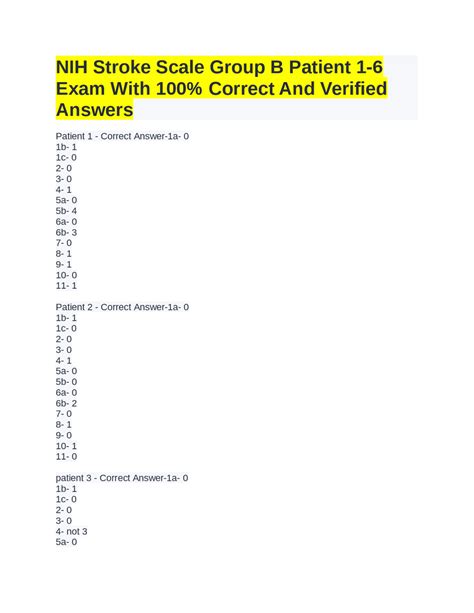NIH Stroke Scale Group B Patient 1-6 Exam With 100% Correct And ...