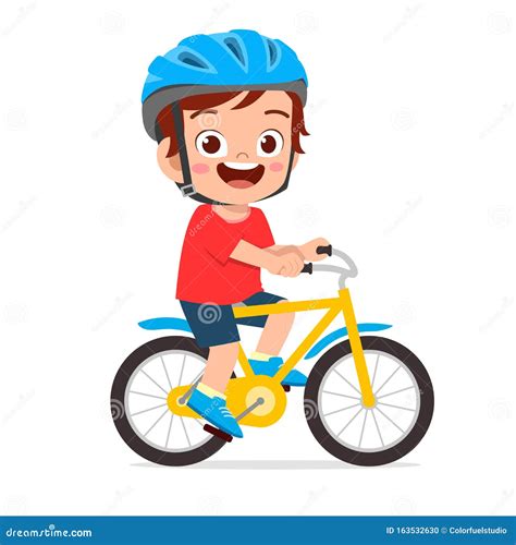Happy Cute Kid Boy Riding Bike Smile Stock Vector - Illustration of ...