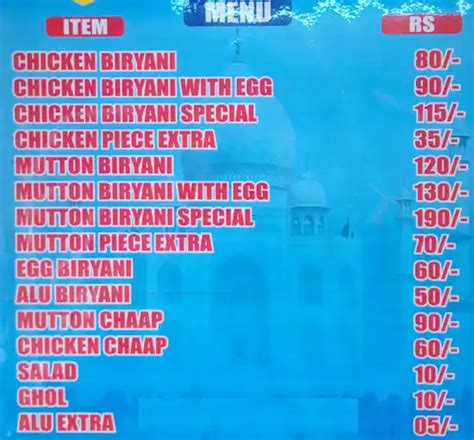 Menu at TAJ BIRYANI HOUSE, Kolkata, H92H+3WC