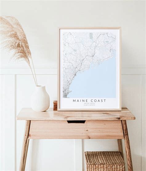 Maine Coast Map Print, Coastal Maine Poster, Map of Maine, Maine Wall ...