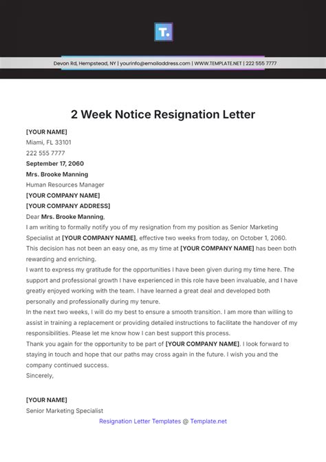 Free Resignation Letter Template to Edit Online