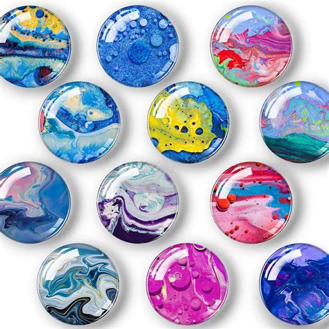 Buy 12 Pack Round Marble Glass Refrigerator Magnets - Colorful Glass ...