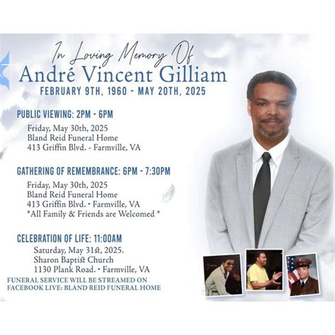 Andre Vincent Gilliam Obituary in Farmville at Bland-Reid Funeral Home ...