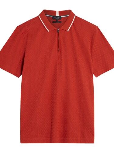 Buy Men Orange Textured Pattern Polo Online at The Collective - 1148406