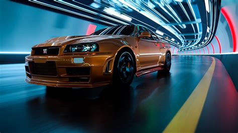 Nissan Skyline GT-R R34 In The Tunnel Live Wallpaper - MoeWalls