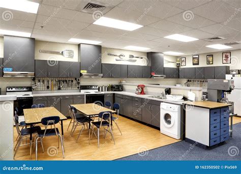 A High School Home Economics Class Room. Stock Photo - Image of grey ...