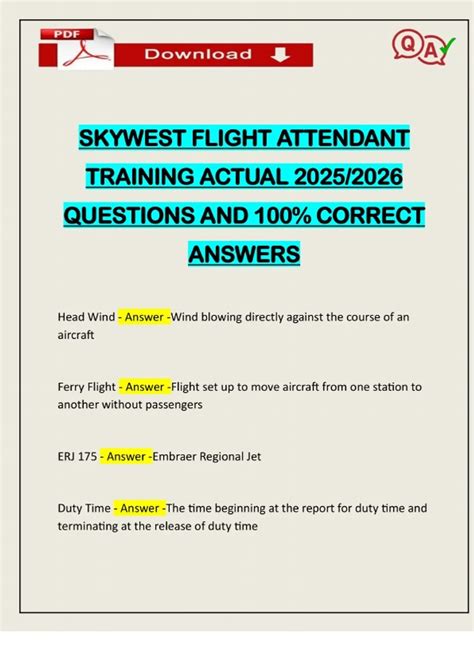 SKYWEST FLIGHT ATTENDANT TRAINING ACTUAL 2025/2026 QUESTIONS AND 100% ...