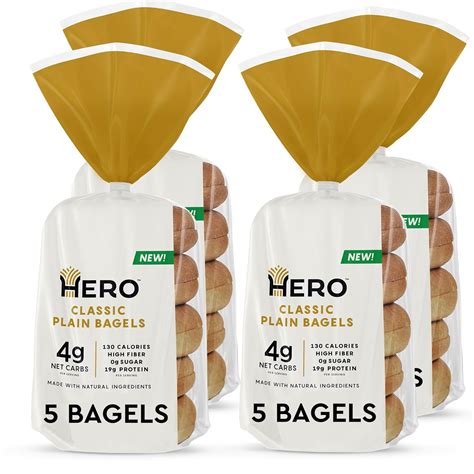 Amazon.com: Hero Classic Plain Bagel - 4g Net Carbs, 19g Protein, High Fiber, 130 Calories per ...
