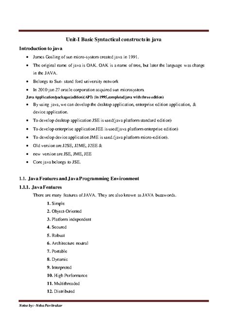Unit 1 Notes: Basic Syntactical Constructs in Java (CS101) - Studocu