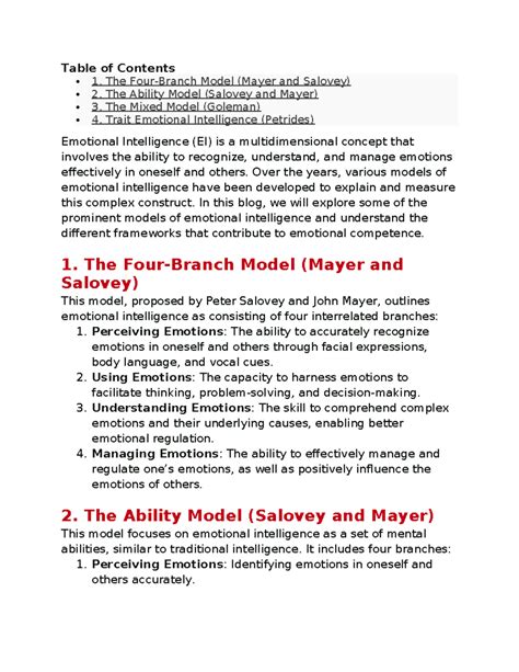 Exploring Emotional Intelligence Models: A Comprehensive Overview - Studocu