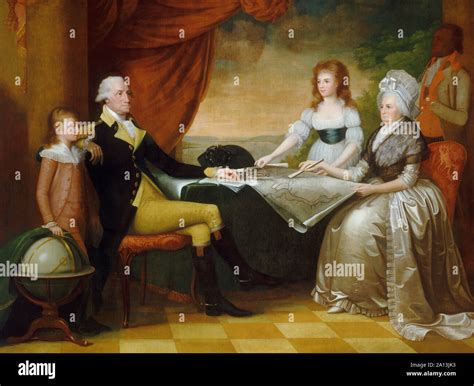 Oil painting of President George Washington with his wife Martha, with their grandchildren Stock ...
