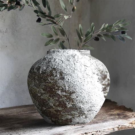 Amazon.com: Rustic Ceramic Circular Flower Vase Farmhouse Clay Pottery ...