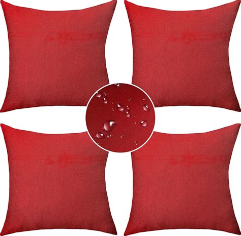 Amazon.com: Demetex Red Outdoor Pillow Covers 20x20 Waterproof Linen ...