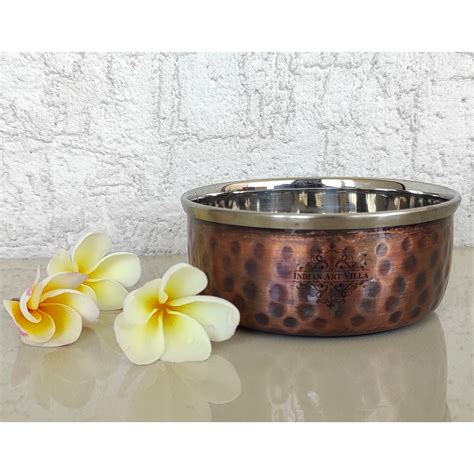 Buy INDIAN ART VILLA Steel Copper Katori/Bowl With Hammered Antique ...