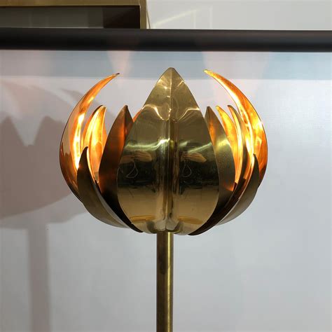 Brass Torchiere Lotus Floor Lamp 1960s 1970s Vintage Tommaso Barbi Palm ...