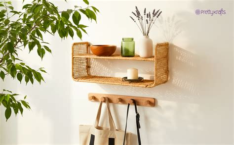 PrettyKrafts Two Tier Rafia & Metal Wall Shelf Storage Organiser ...
