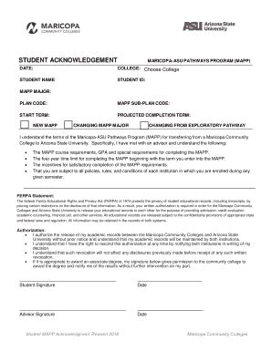 Fillable Online Student Acknowledgement Form - Academic & Student ...